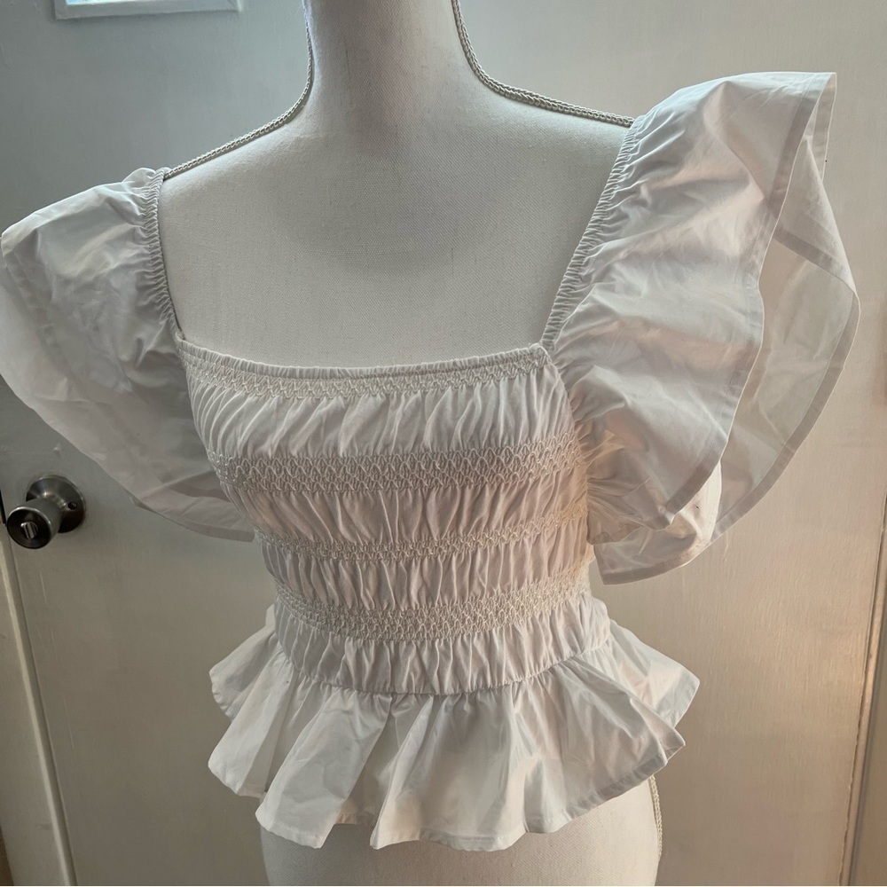 ZARA TOP RUFFLED BODICE WITH BUTTERFLY SLEEVES - Picture 10 of 16